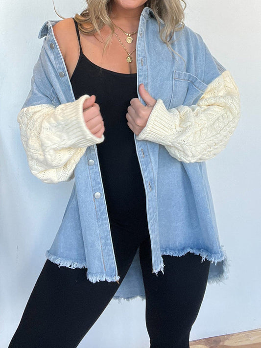 MARCELEN Mia Sweater Sleeve Denim Ceket