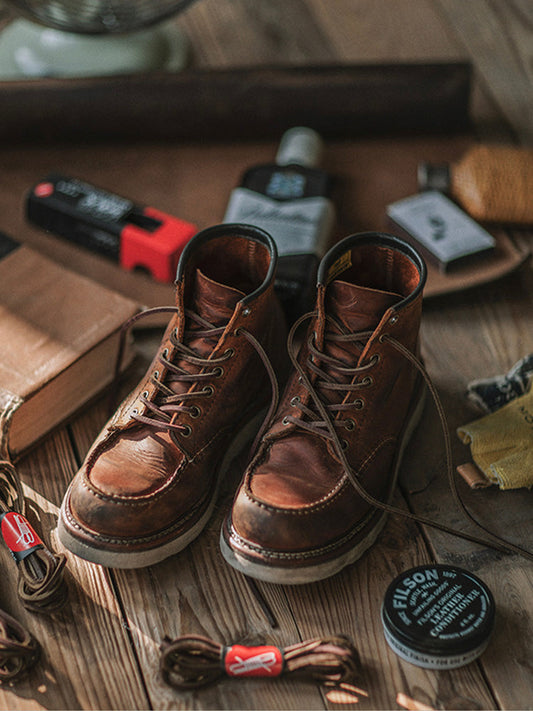 MARCELEN Leather Moc Toe Work Boots